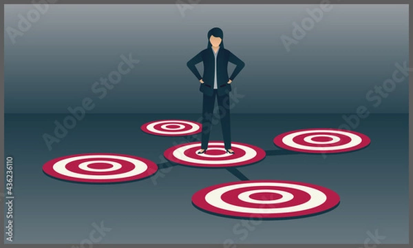 Fototapeta vector illustration of business woman standing on target, Leader network or multi level marketing concept