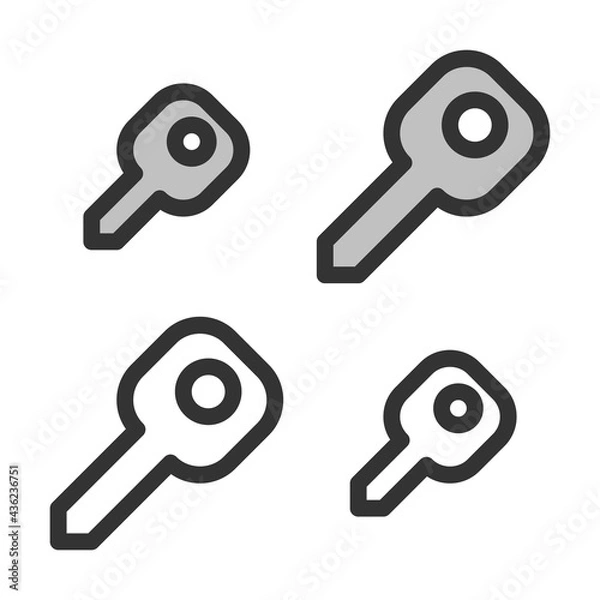 Obraz Pixel-perfect linear icon of key  built on two base grids of 32x32 and 24x24 pixels for easy scaling. The initial base line weight is 2 pixels. In two-color and one-color versions. Editable strokes