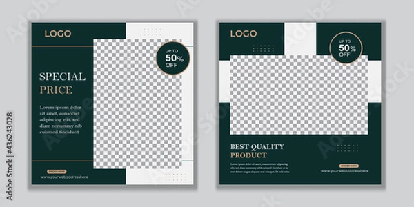 Obraz Set Editable Post Template Social Media Banners for Digital Marketing. Promotion Brand Fashion. mobile apps, banners design, web or internet ads. Trendy geometric abstract square template. Eps 10