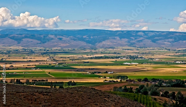 Fototapeta Yakima Valley scenic, a panoramic view on a clear summer day with some clouds in the sky, Washington state_07072009_3220.