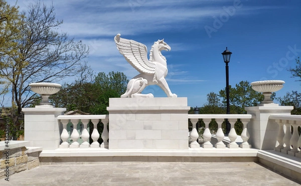 Fototapeta Crimean peninsula, city, Kerch, Mount Mithridates. The place where the Greeks founded one of the oldest cities in Europe - Panticopeia (752 BC). Great Mithridatesky staircase with griffins - symbols o