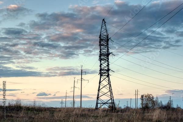 Obraz power lines at sunset