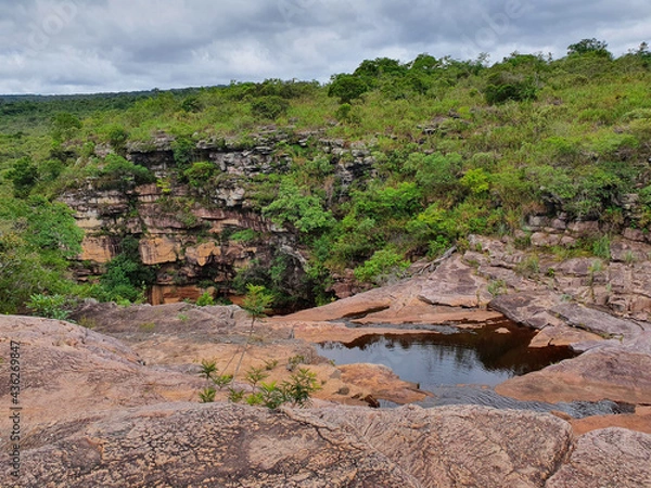 Fototapeta river in the mountains, begin of mosquito waterfall