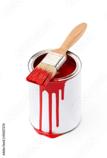 Obraz Full of red paint tin and paint brush with red ink