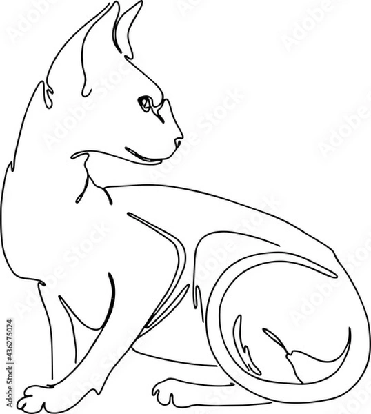 Fototapeta Black line art Illustration happy kitten monoline. Vector illustration