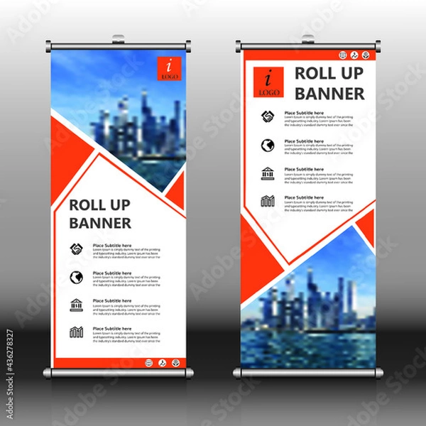 Fototapeta roll up brochure flyer banner design, vertical template vector,Vertical Banner Design Signboard Advertising Brochure Flyer Template Vector X-banner and Street Business Flag of Convenience.