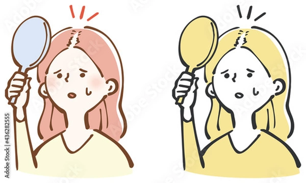 Fototapeta 薄毛　悩む　女性　イラスト
