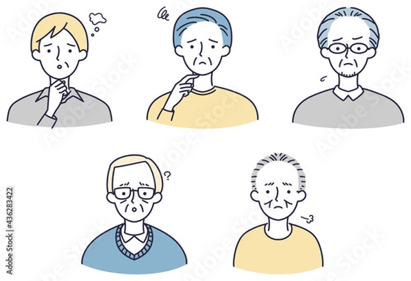 Obraz 困り顔　シニア男性セット　シンプルイラスト