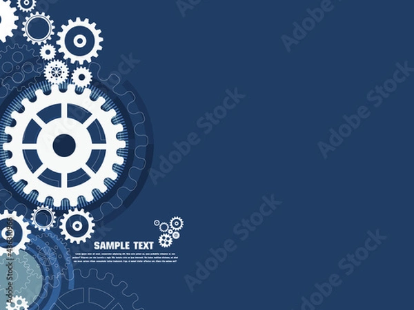 Fototapeta Abstract techno gear background with geometric colorful gear wheels. Space for gear text. Vector gears modern mechanism industrial concept. Technology gears background. Gears Vector illustration 