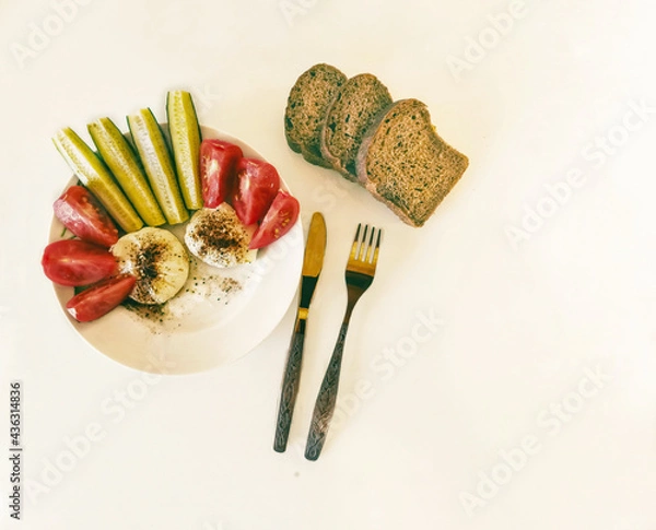 Fototapeta Breakfast. Eggs and vegetables 