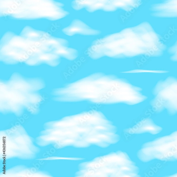 Obraz seamless endless pattern. white fluffy realistic clouds, different shapes on a blue background for covers, backdrops and posters. vector illustration on the theme of nature and weather