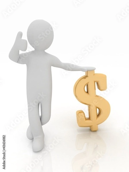 Fototapeta 3d man rely on dollar