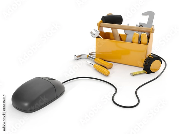 Obraz 3d illustration: Online tools, technical support. Mouse and a gr