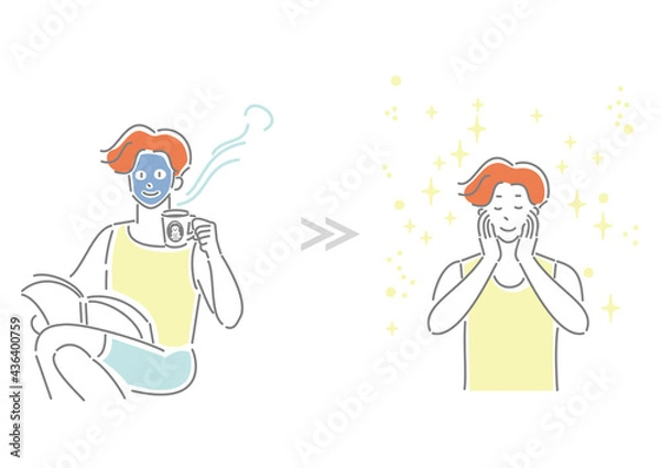 Fototapeta 美容意識の高い男性　スキンケア　ビフォーアフター