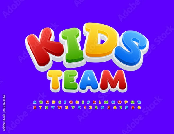 Fototapeta Vector colorful sign Kids Team. Comic style Font. Bright funny Alphabet Letters and Numbers set