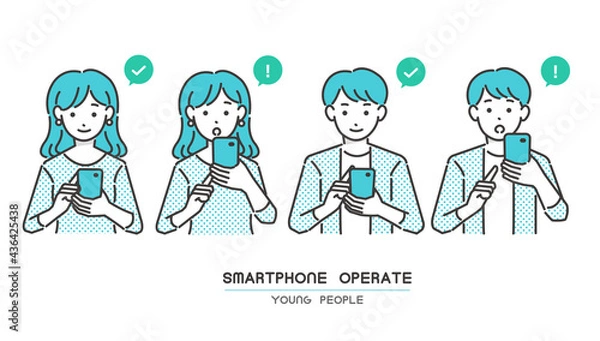 Fototapeta スマートフォンをチェックする＆驚く男女のイラスト素材／スマホ