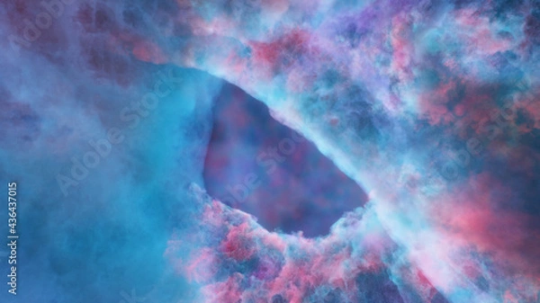 Fototapeta 3D rendering of red-blue colorful nebula and cosmic gas clusters in deep space.