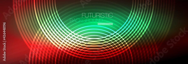 Fototapeta Dark abstract background with glowing neon circles. Trendy layout template for business or technology presentation, internet poster or web brochure cover, wallpaper