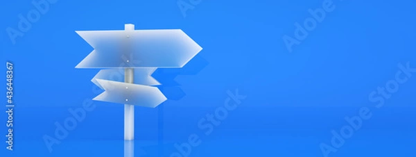 Fototapeta traffic sign direction over blue background, 3d rendering, panoramic layouttraffic sign direction over blue background, 3d rendering, panoramic layout