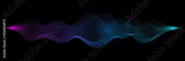Fototapeta Abstract audio sound wave background. Blue and purple voice or music signal waveform vector illustration. Digital beats of volume color sound wave. 