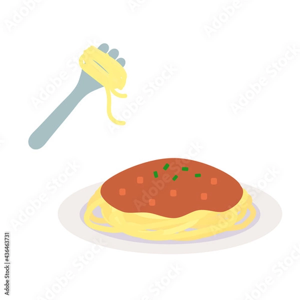 Obraz シンプルでかわいいミートソーススパゲッティのイラスト フラットデザイン