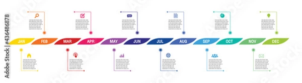 Fototapeta 12 months or 1 year timeline infographic, timeline infographics for annual report and presentation,Timeline infographics design vector and Presentation business.