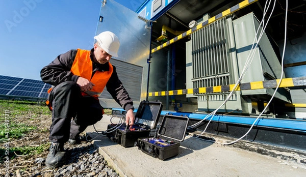 Fototapeta Execution of electrical measuring works on the power transformer