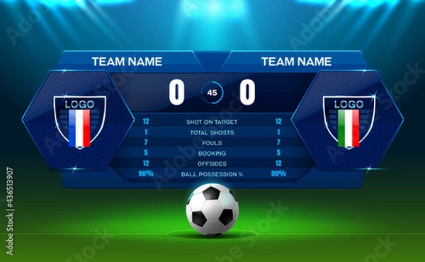 Obraz soccer football stadium spotlight and scoreboard background with glitter light