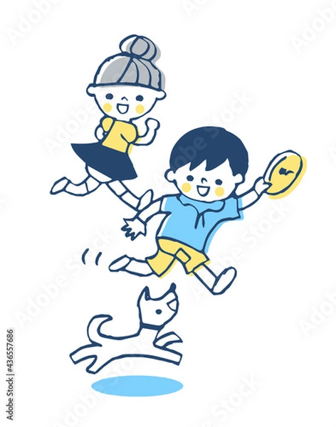 Fototapeta 犬と遊ぶ子供達