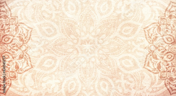 Obraz Soft earthy terracotta sandstone textured background with mandala decorations - copy space, frame