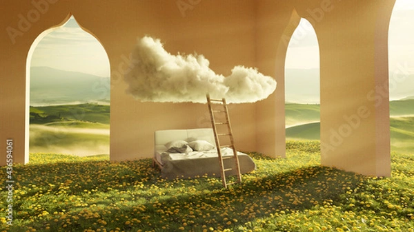 Obraz garden cloud bed surreal 3d rendering