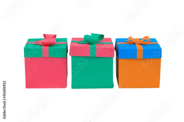 Fototapeta Three different colored miniature gift box made different colored paper