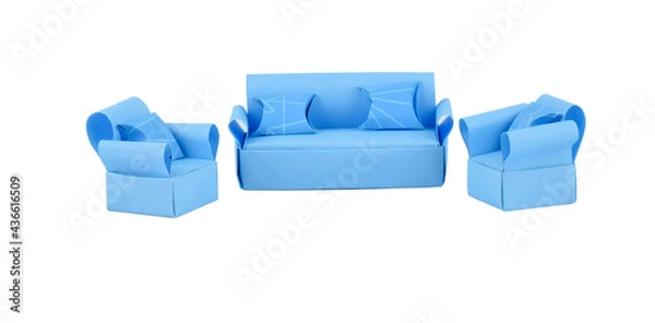 Fototapeta Three sofa made with small craft paper and nicely placed on a paper background