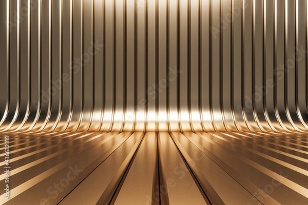 Fototapeta Abstract shiny golden interior with lines. 3D Rendering.