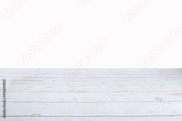 Fototapeta White wood table top panel isolated on white background, use for display products advertisement