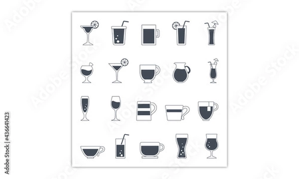 Obraz glasses with titles, black and white icons. Vector simple design.