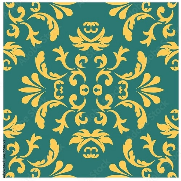 Fototapeta Beautiful cartoon illustration with damask pattern. Vector vintage damask pattern design. Vintage vector illustration.