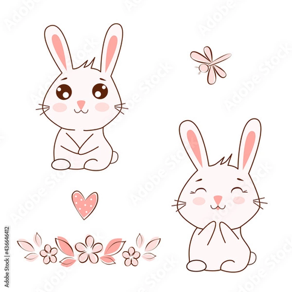 Fototapeta Two rabbits in kawaii style