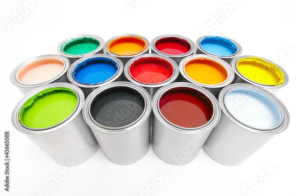 Fototapeta Verschieden bunte Farbeimer