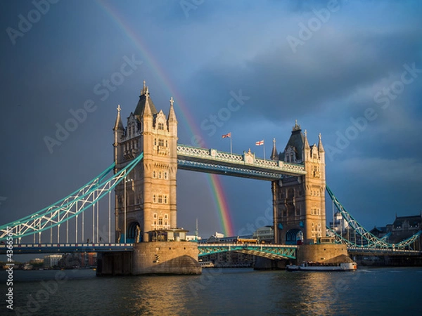 Obraz Tower Bridge at sunset with rainbow after storm