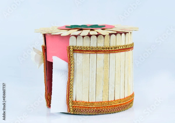 Fototapeta A nice tissue box made with some small wooden ice cream sticks stacked together