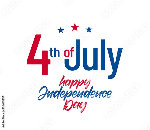 Fototapeta Typographic lettering of 4th of July on white background. Happy Independence Day.