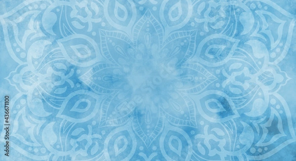 Obraz Soft blue watercolour background with white mandala decoration - textured