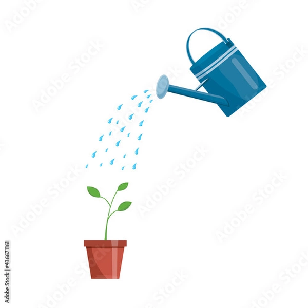 Fototapeta Garden watering can is watering a flower. Garden tools, vector illustration