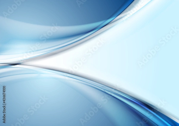 Fototapeta Light blue glossy smooth waves abstract blurred background. Vector design