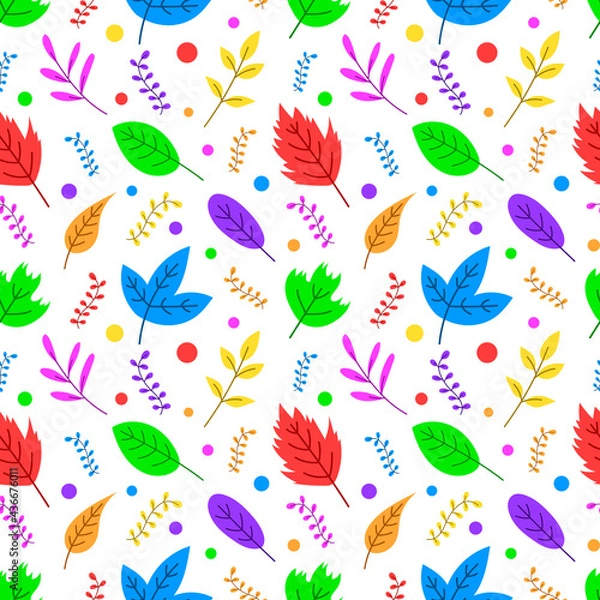 Fototapeta Cute cartoon multicolored autumn leaves seamless pattern.