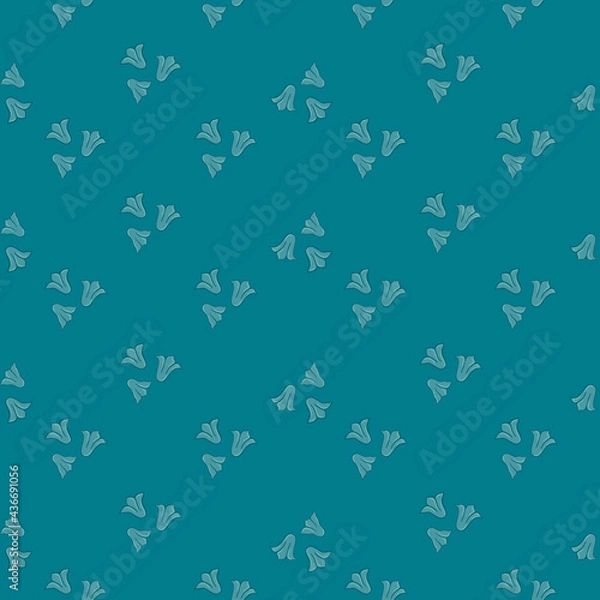 Fototapeta Little bellflower silgouettes ornament seamless pattern in abstract style. Turquoise colored artwork.