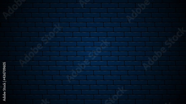 Fototapeta Dark blue nightly realistic brick wall. Navy blue brick background design. Vector illustration.