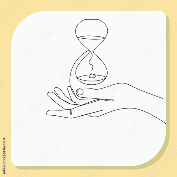 Fototapeta Continuous line, Hourglass in hands. Drawing of set Give. (Vector illustration one line drawing)