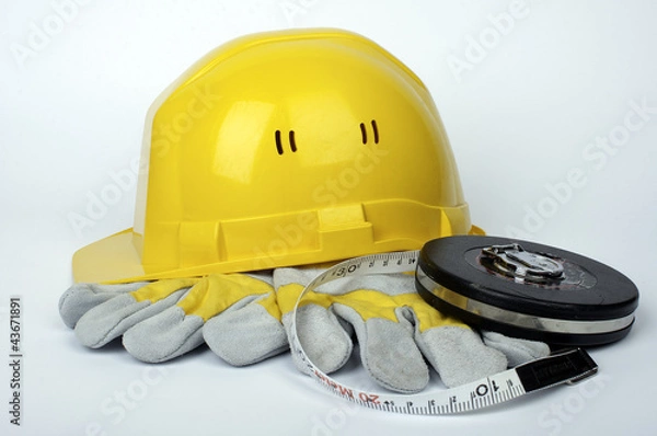 Obraz Helm, Handschuhe und Maßband